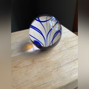 Cobalt Blue Swirl Art Glass Paperweight 2"